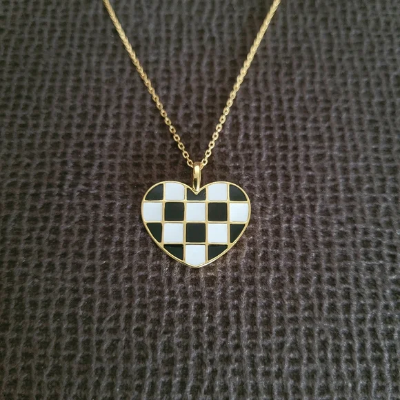 Rachel Zoe Black🖤 and White Checkered Enamel Heart♥️ Pendant Necklace - NWT - Picture 11 of 16